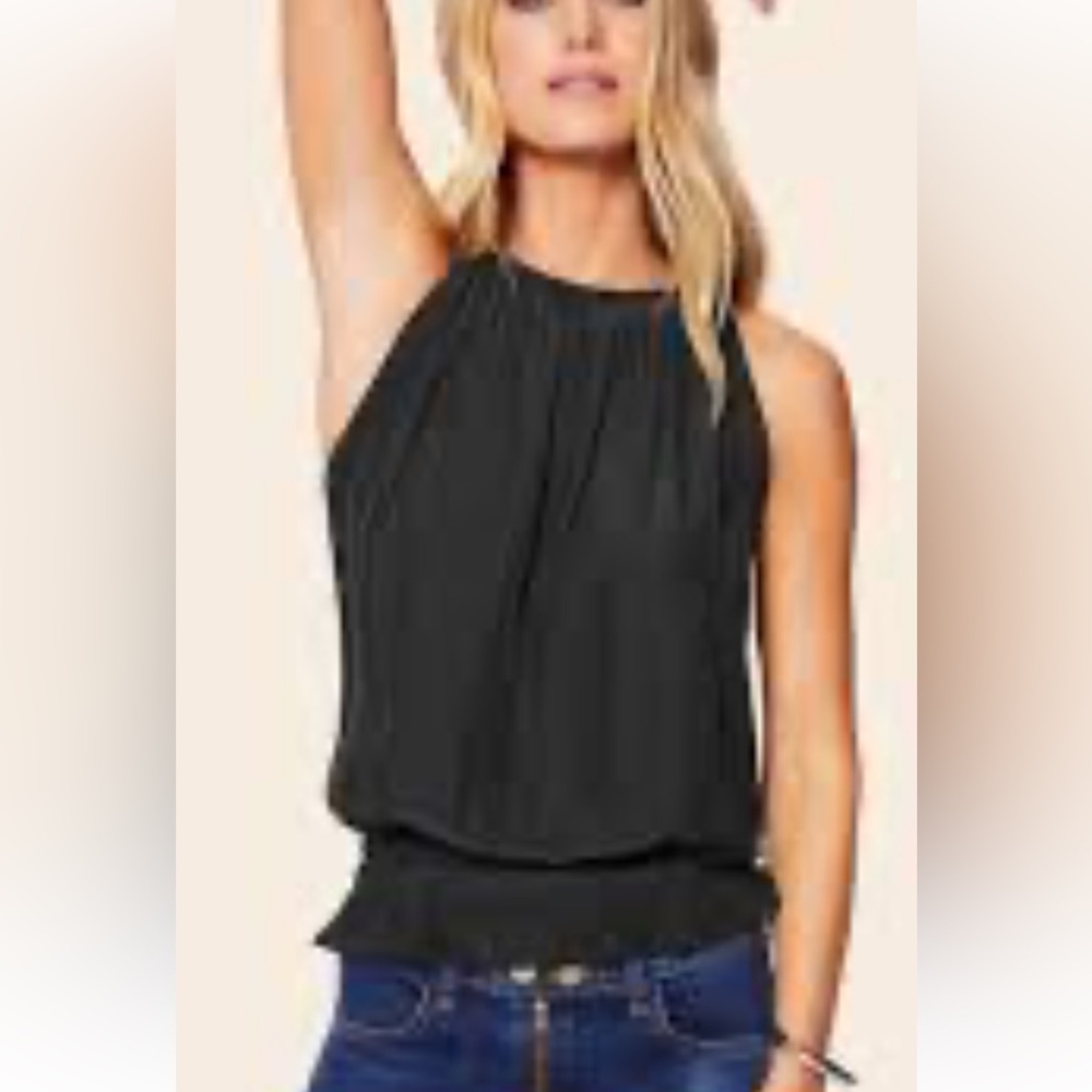 Express Elegant Black Blouse Tank With Rushed ruffle bottom retail $48